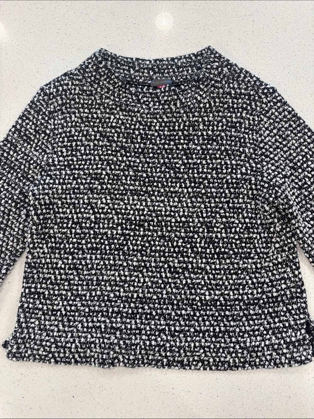 Vince Camuto Black & White Textured Knit Crewneck Sweater Medium